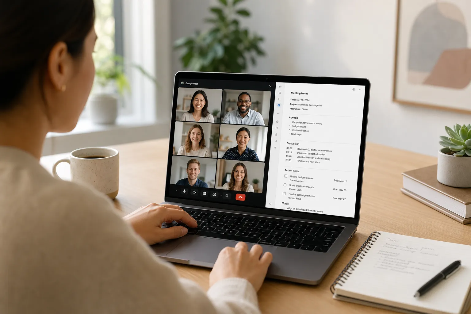 Turn meetings into momentum. Use a repeatable template and an AI assistant for Google Meet to capture decisions, action items, owners, and dates.