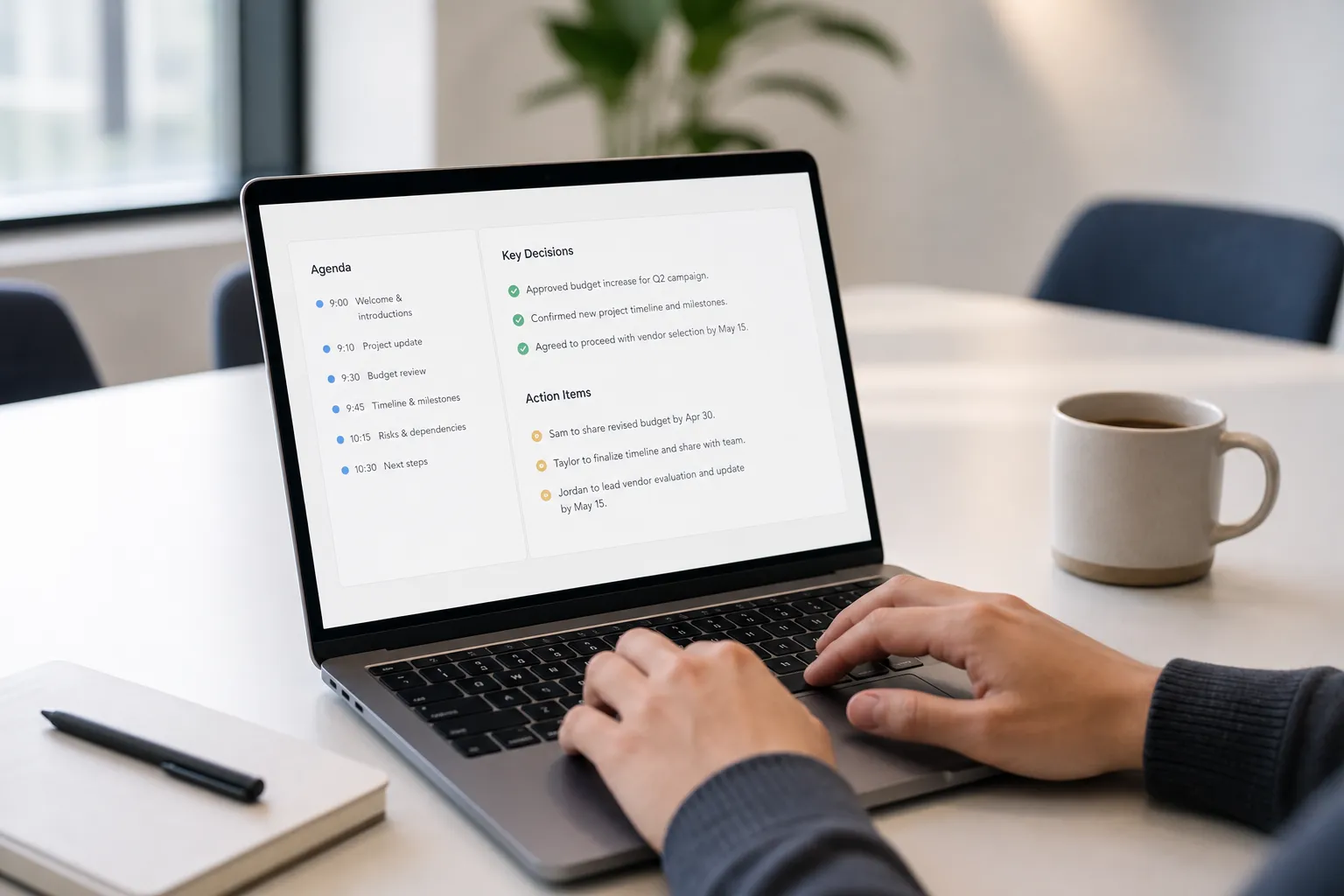 Learn how to write meeting minutes with a reusable template and clear steps. Capture decisions, action items, and use AI notes with Google Meet transcription.